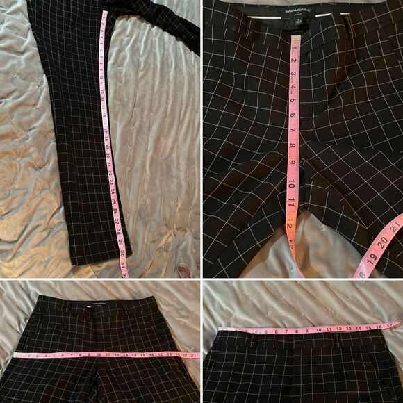 Banana Republic Ryan Slim Straight Fit Washable Windowpane Plaid Pant Black 6 - Picture 9 of 9